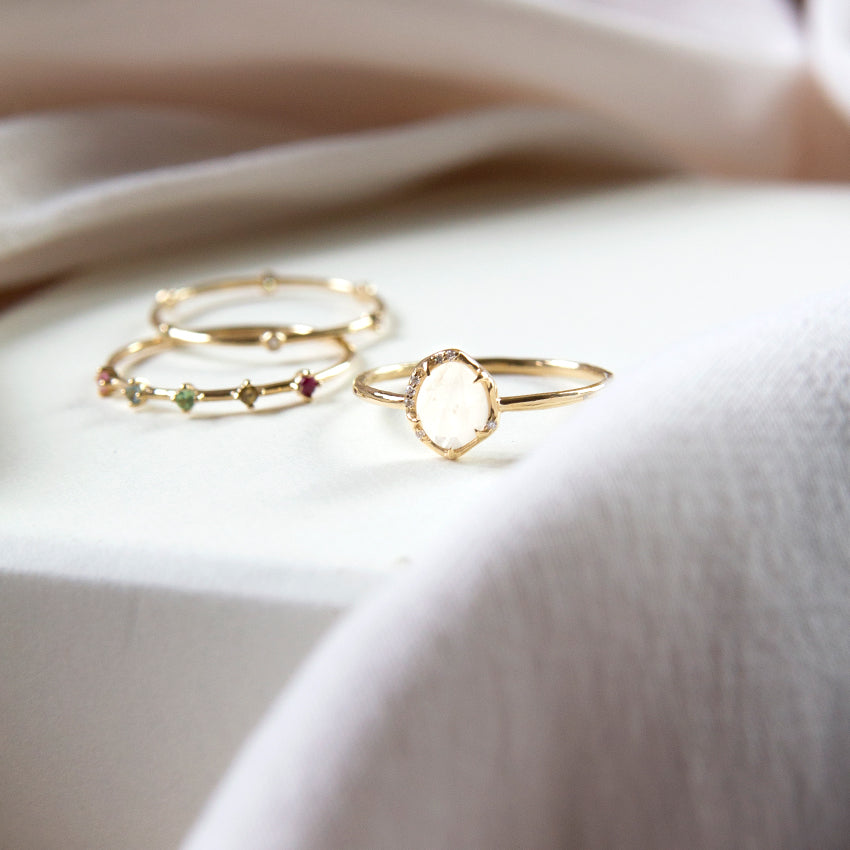 Moonstone & Diamond Ring