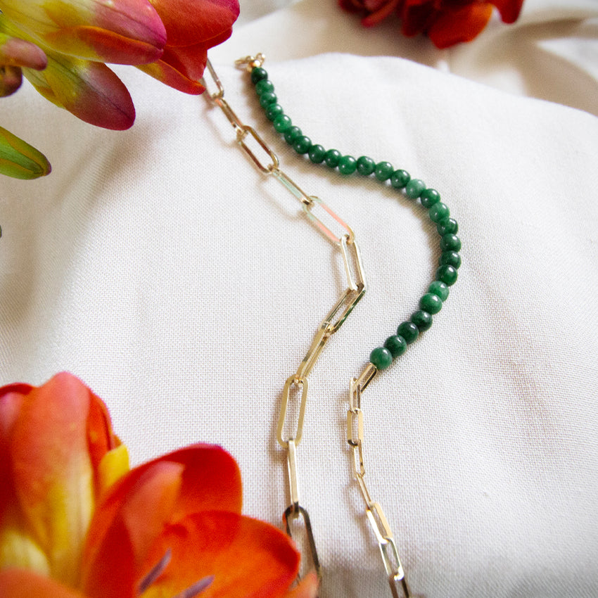 Jade Link Chain 18k Gold Bracelet