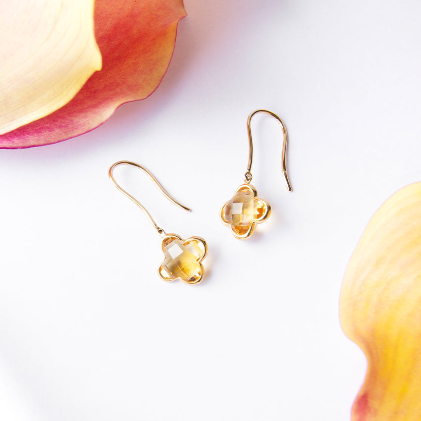 Citrine Clover 14k Gold Earrings