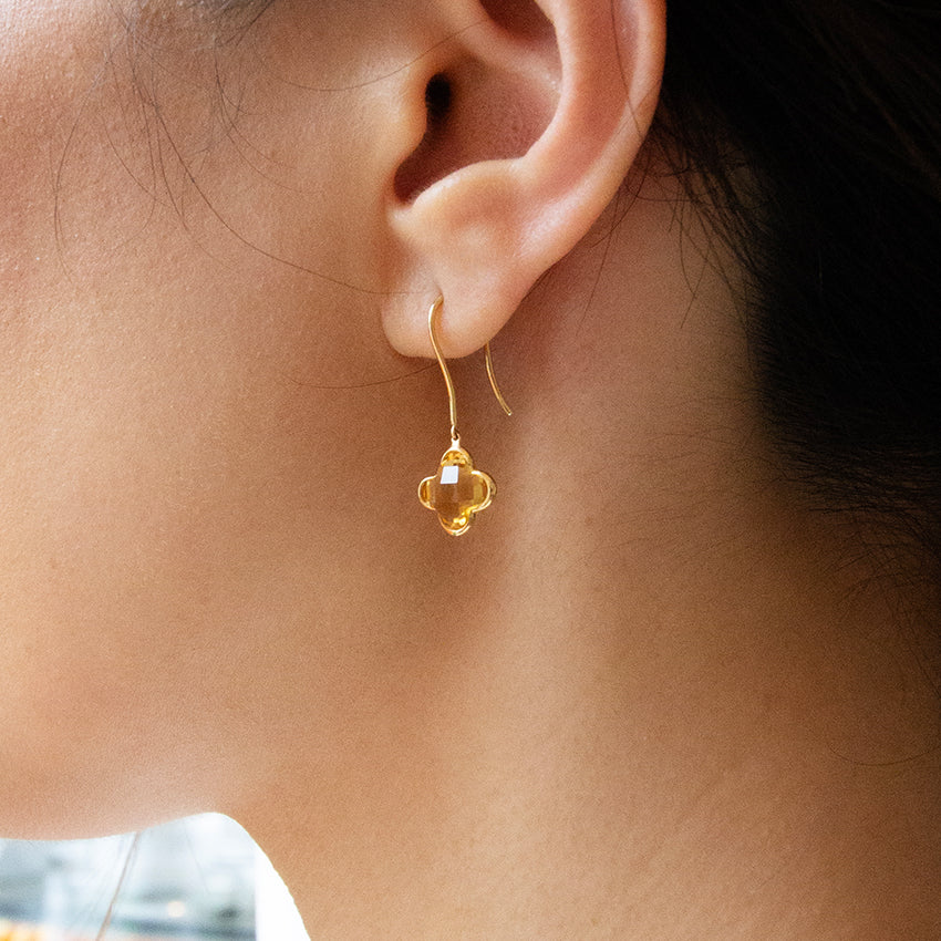 Citrine Clover 14k Gold Earrings