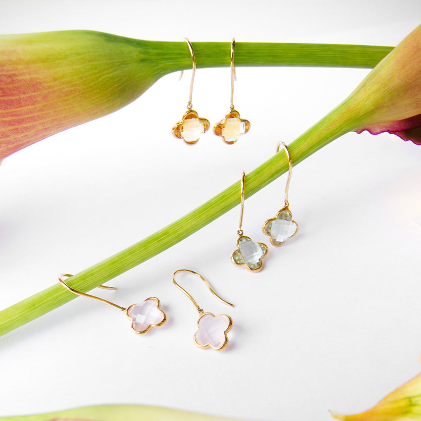 Citrine Clover 14k Gold Earrings