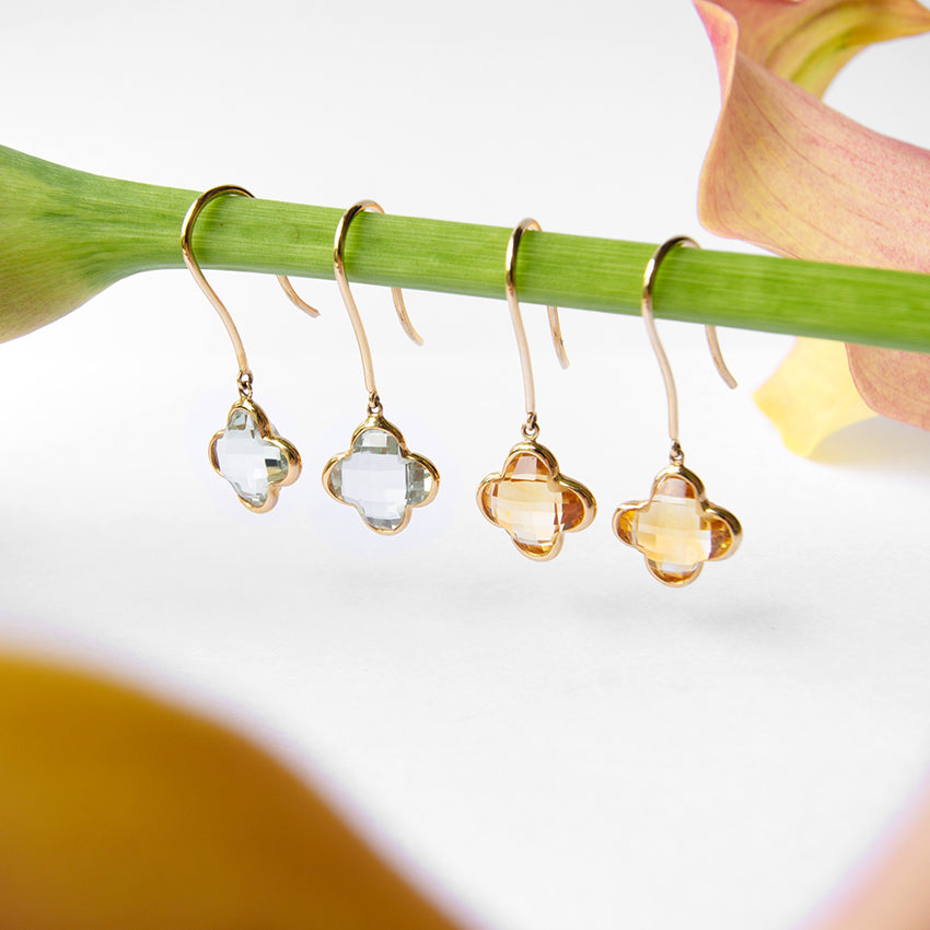 Citrine Clover 14k Gold Earrings