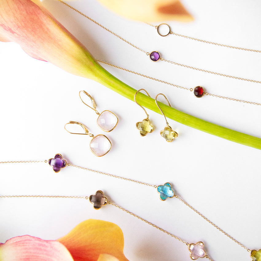 Clover Multi Gem Long 18k Gold Necklace