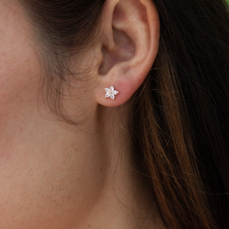 5 Petal Sparkly Flower Studs
