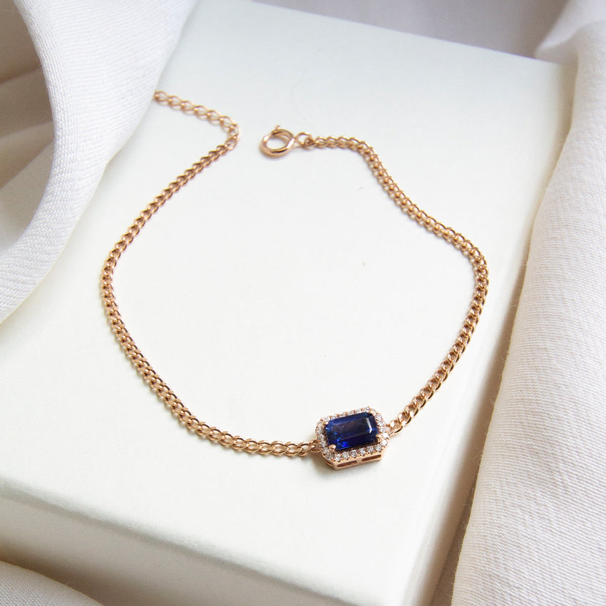 Sapphire & Diamond Halo 18k Gold Bracelet
