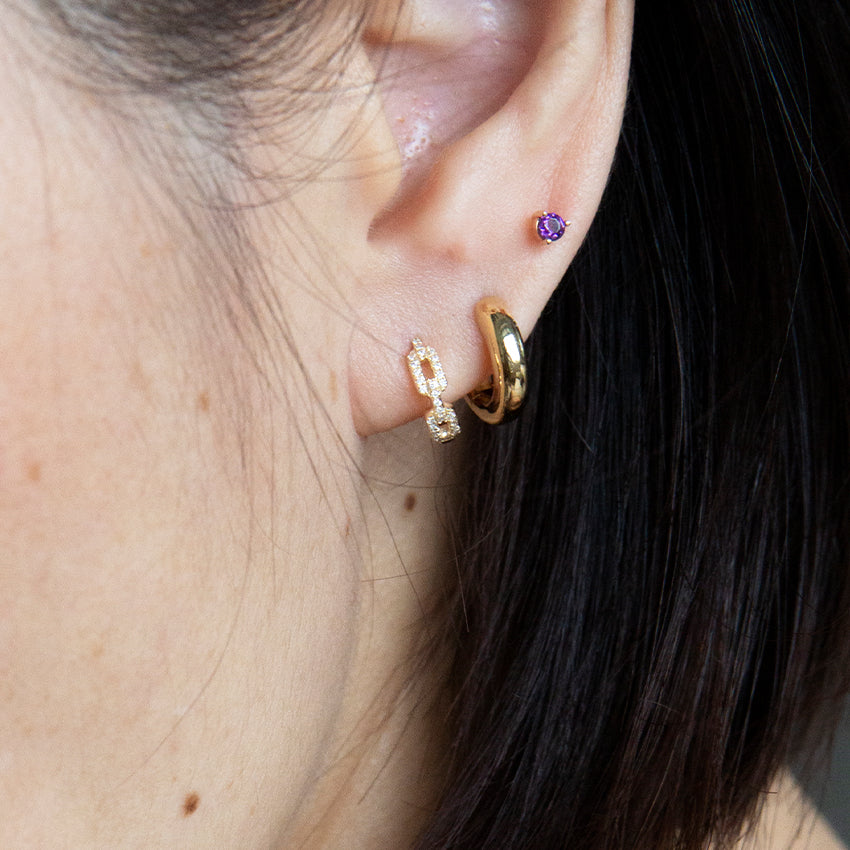 Double Link Diamond 14k Gold Hoops