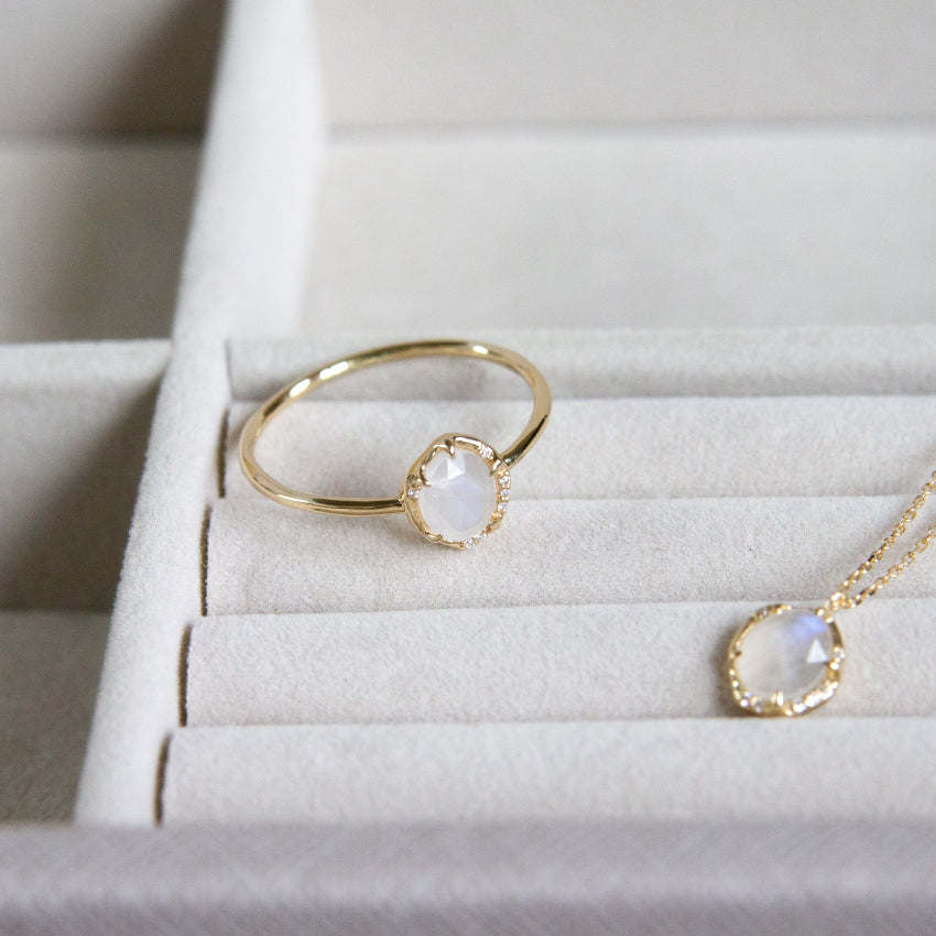 Moonstone & Diamond Ring