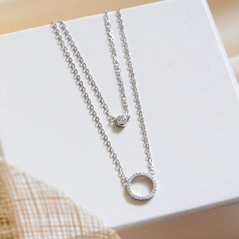 Double Layer Circle & Zircon Necklace