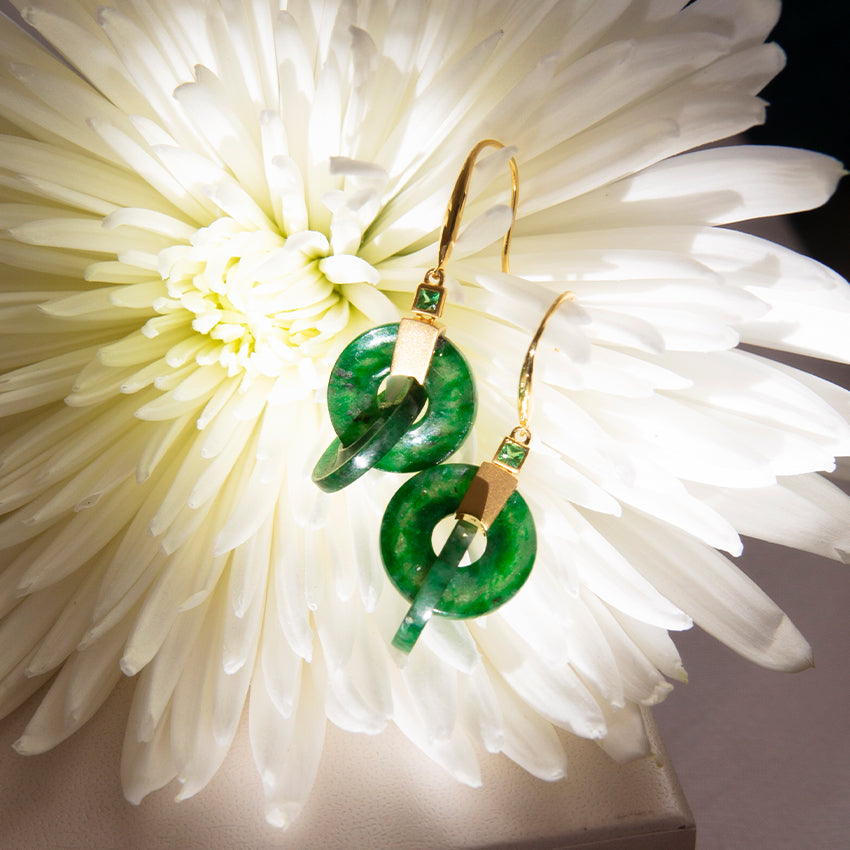 Double Jade Donut with Tsavorite Earrings