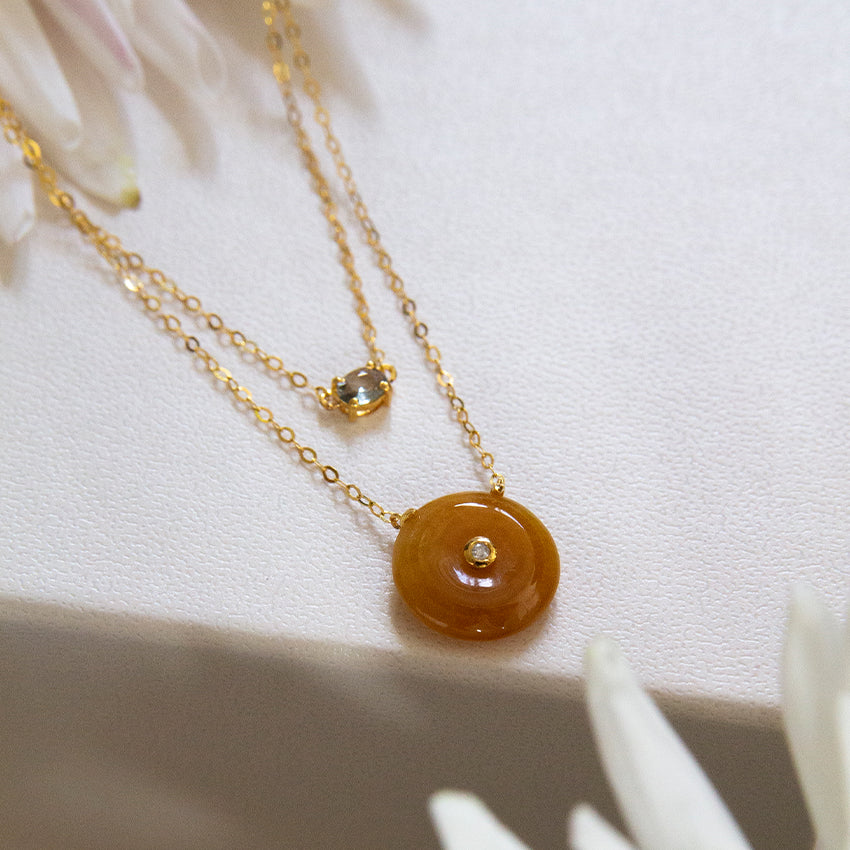 Diamond Jade Donut with Aquamarine or Amethyst Double Layer Necklace