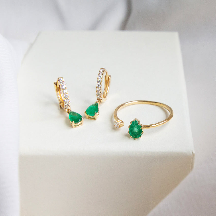 Emerald & Diamond 18k Gold Hoops