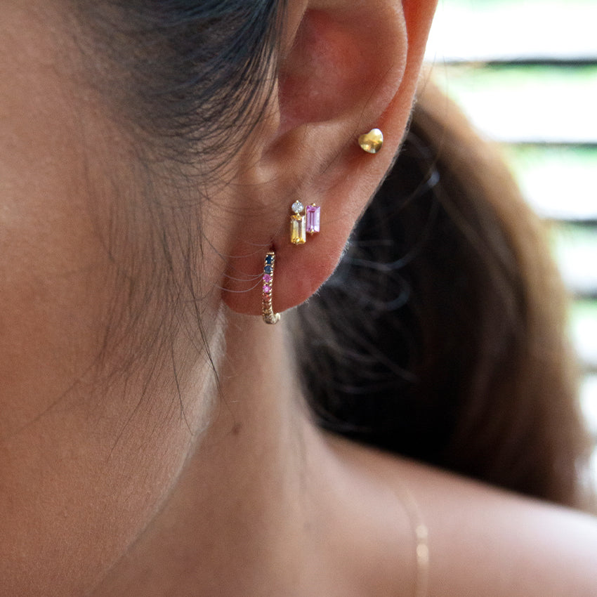 Rainbow Sapphire 14k Gold Hoops
