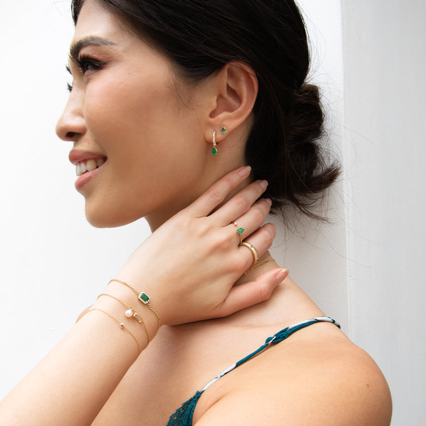Emerald & Diamond 18k Gold Hoops