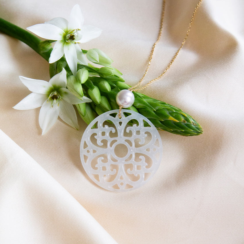 Annie Vintage White Emerald Pendant with Freshwater Pearl