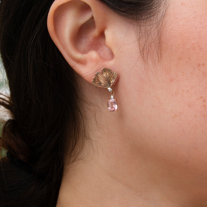 Ginkgo Leaf Three Ways Earrings with Pink Tourmaline and Diamonds