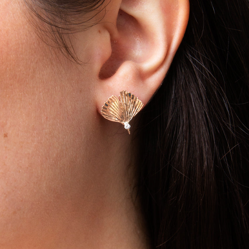 Ginkgo Leaf Three Ways Earrings with Pink Tourmaline and Diamonds