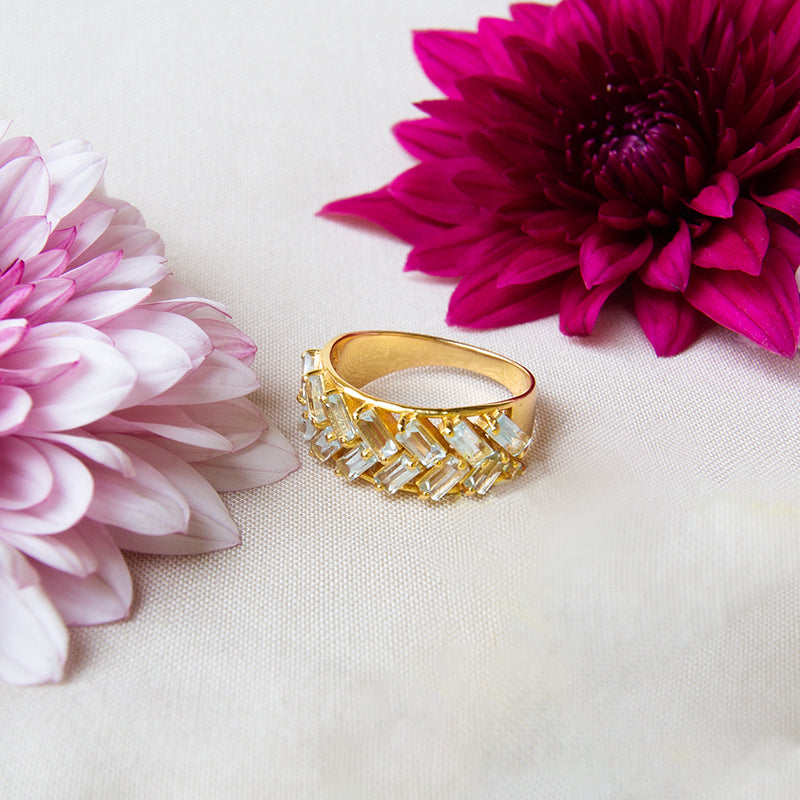 Aquamarine Herringbone Ring