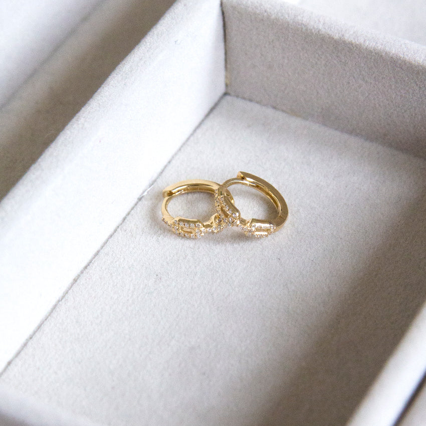 Double Link Diamond 14k Gold Hoops