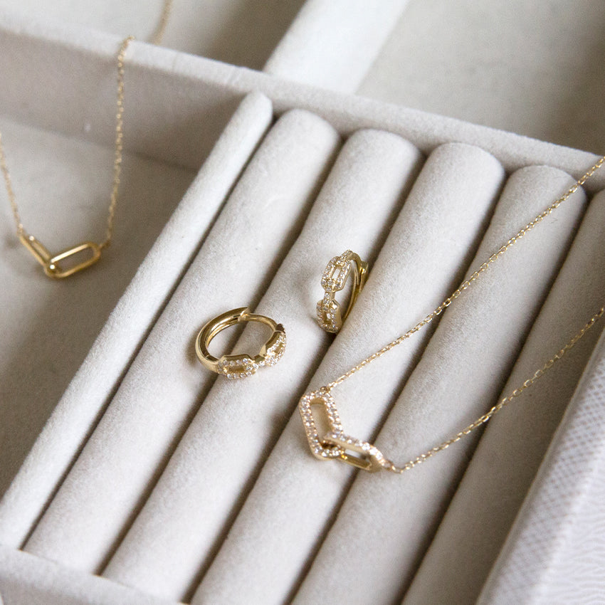 Double Link Diamond 14k Gold Hoops