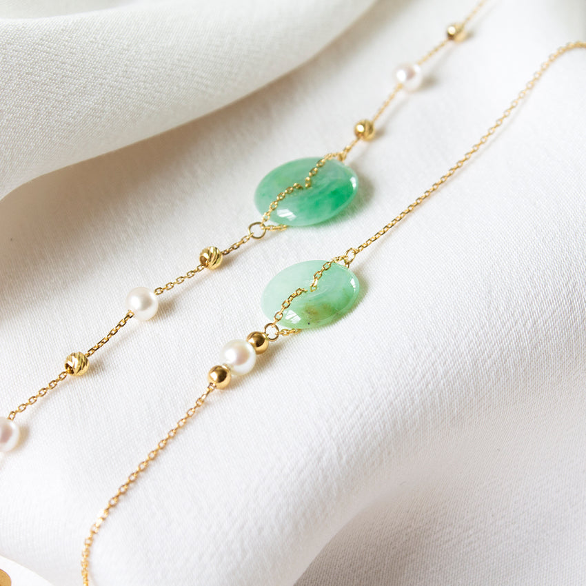 (PRE-ORDER) Jade Donut and Freshwater Pearl 18k Gold Bracelet