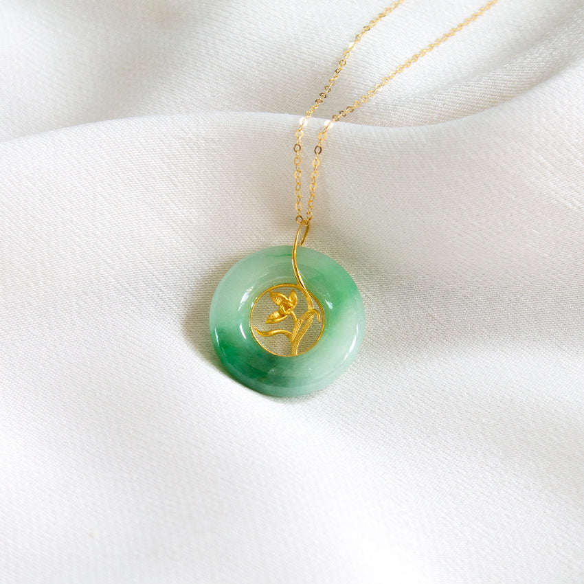 Blossom Jade 18k Gold Pendant with Chain