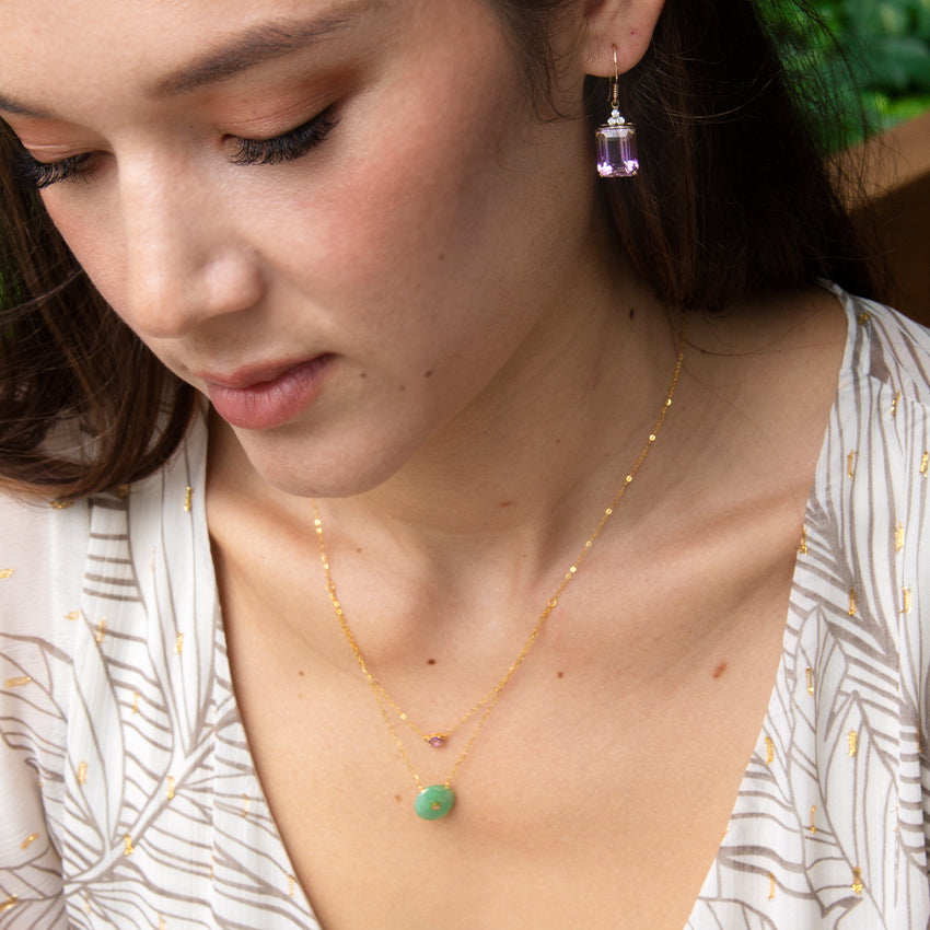 Diamond Jade Donut with Aquamarine or Amethyst Double Layer Necklace