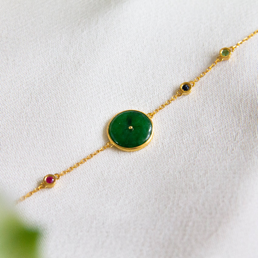 (PRE-ORDER) Jade Donut 18k Gold Bracelet with Ruby, Sapphire & Tsavorite