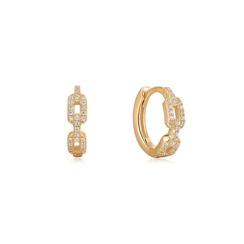 Double Link Diamond 14k Gold Hoops