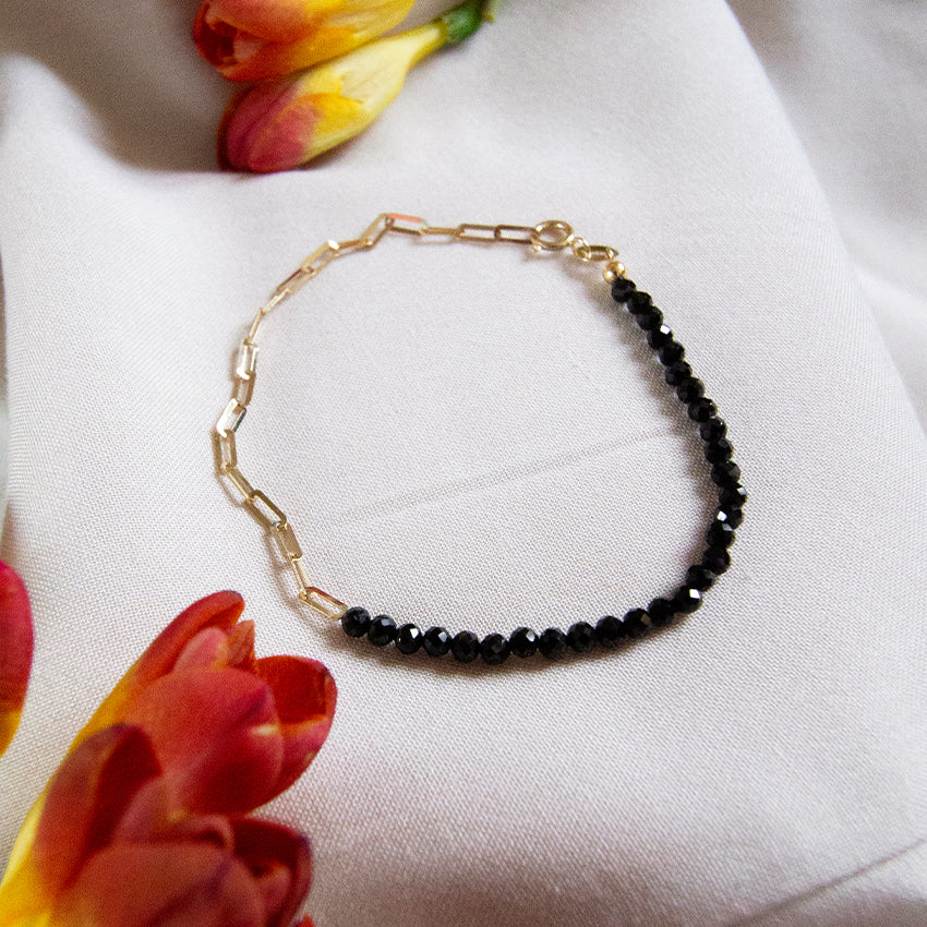 Black Spinel Link Chain 18k Gold Bracelet