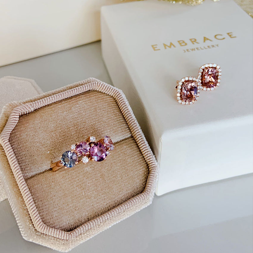 Pink Tourmaline 14k Gold Earrings with Diamond Halo
