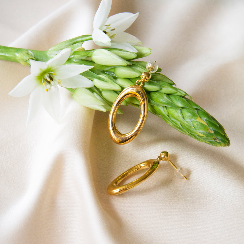 Yolanda Oval 18k Gold Drop Earrings