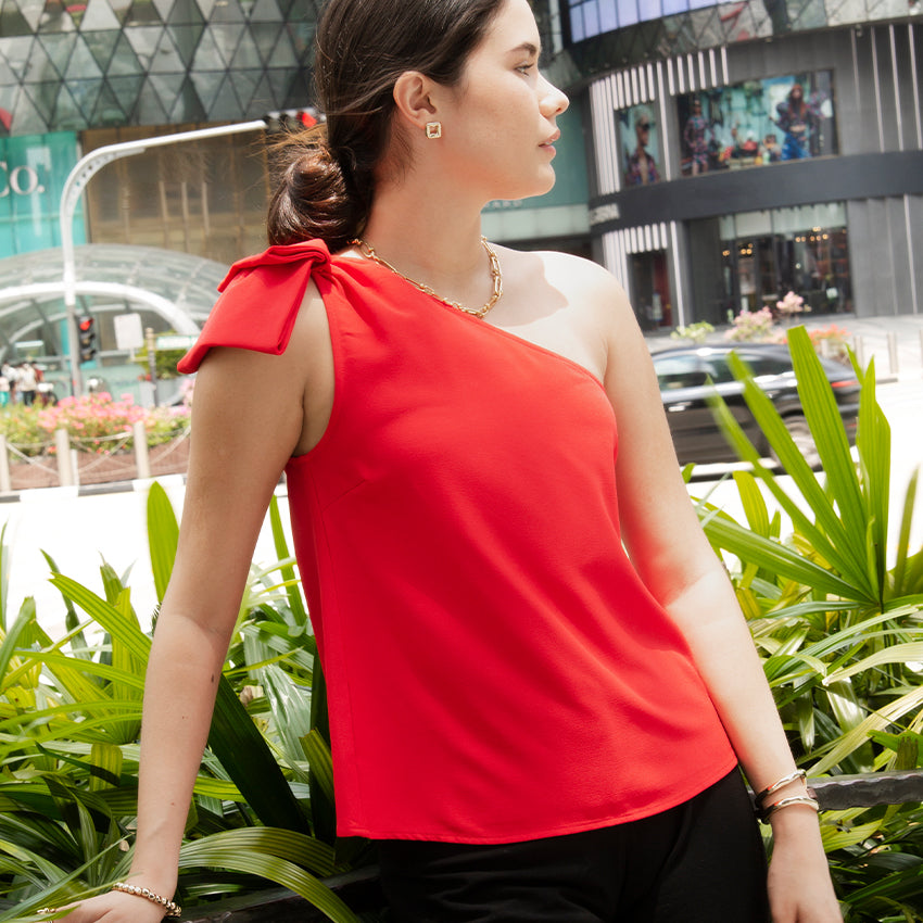 Sugarlips Crimson Portofino One Shoulder Top