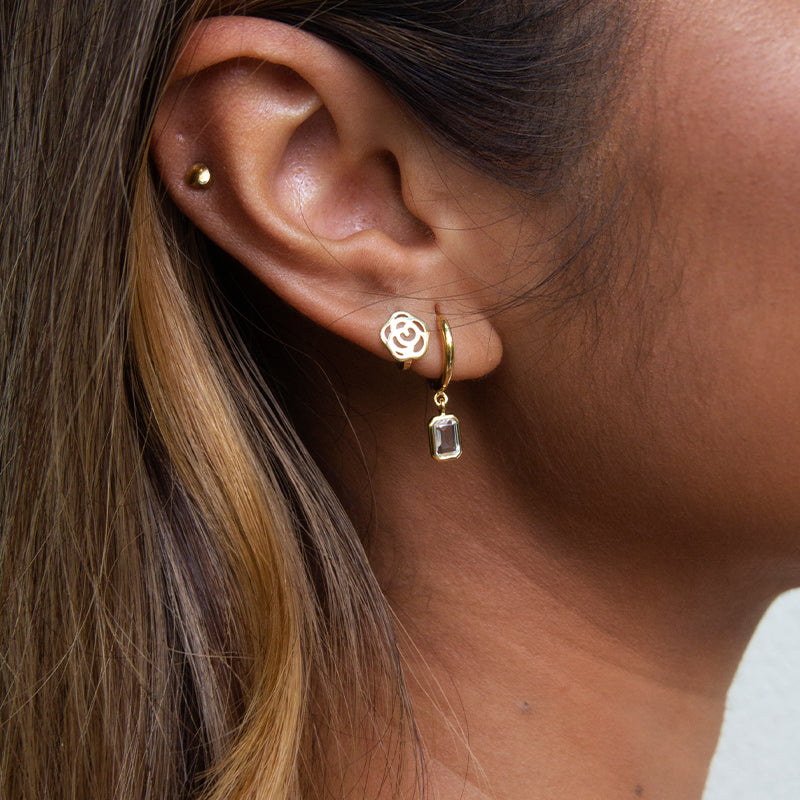 Flower Cut Out 18K Gold Huggies