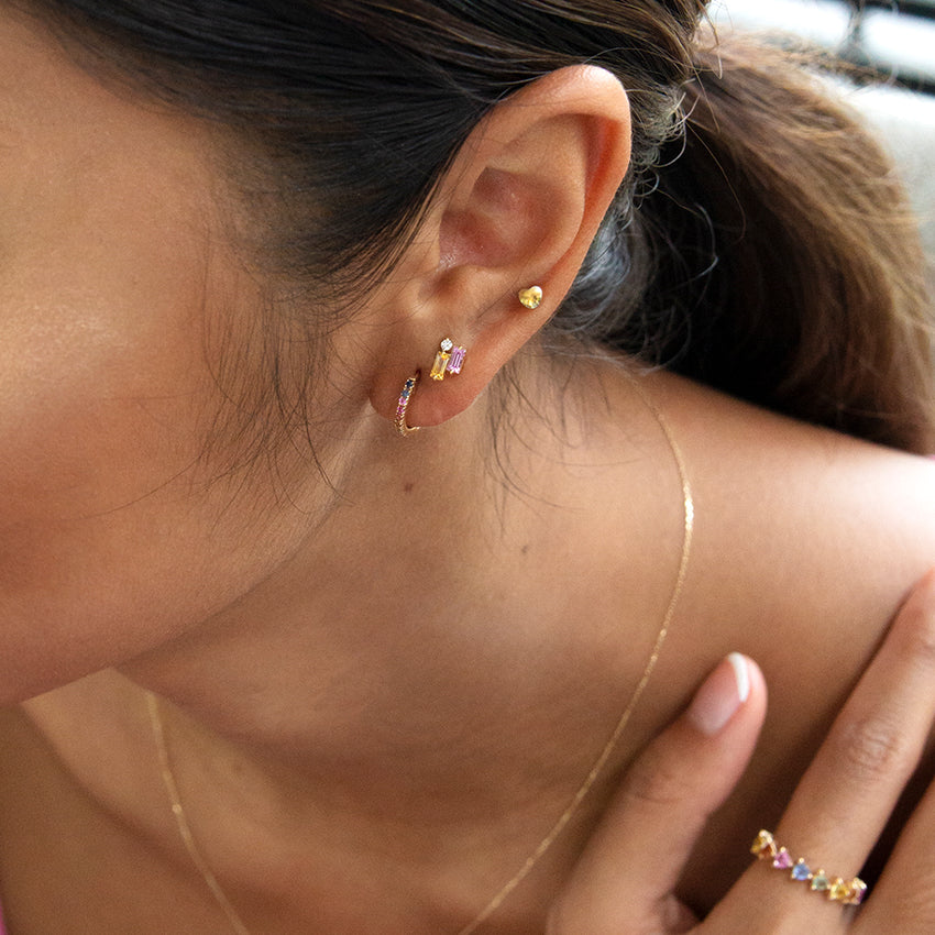 Rainbow Sapphire 14k Gold Hoops