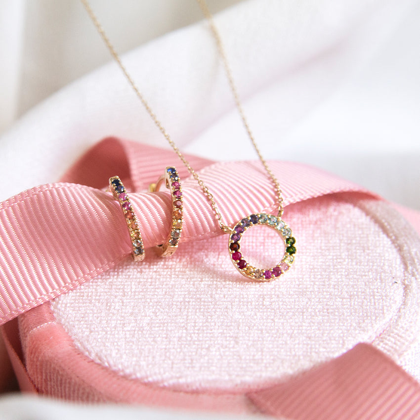 Rainbow Sapphire 14k Gold Hoops