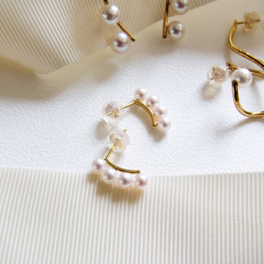 Stacked Baby Pearl 18k Gold Studs