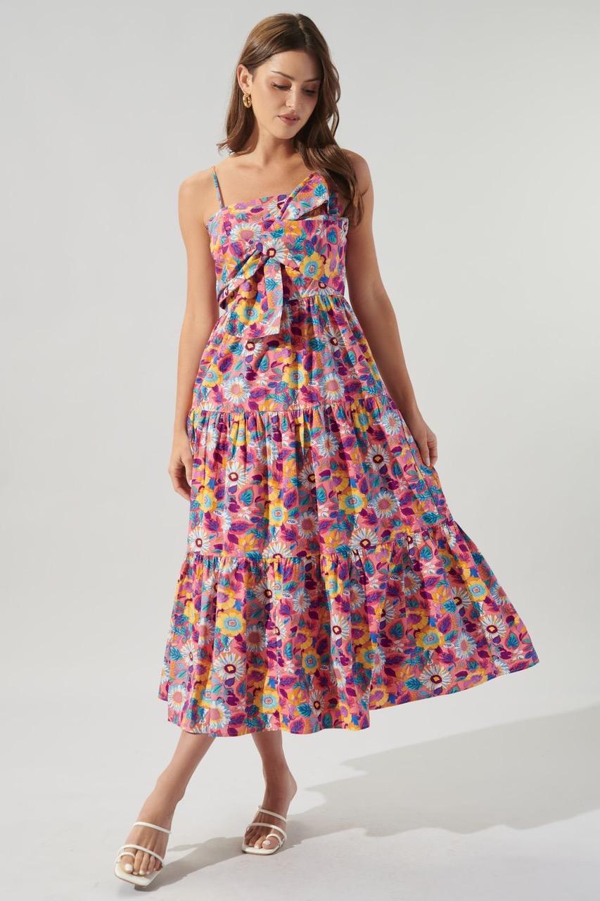 Sugarlips Zahara Floral Poplin Tie Chest Maxi Dress