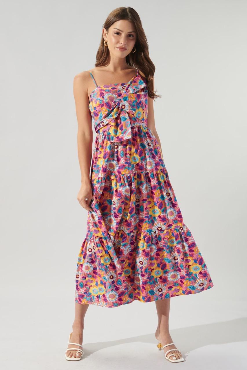 Sugarlips Zahara Floral Poplin Tie Chest Maxi Dress