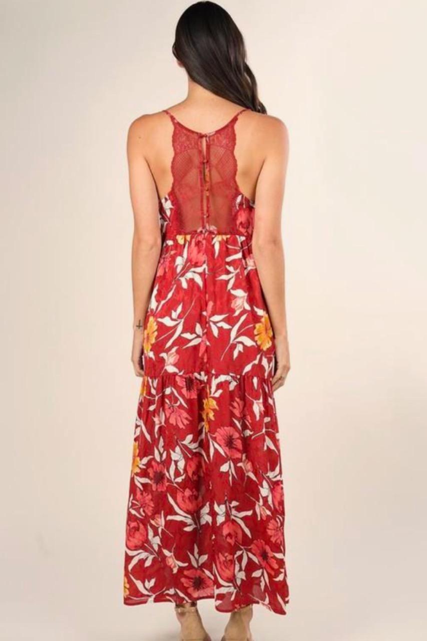 Lovestitch Macara Floral Tiered Maxi Dress- Wine/ Gold
