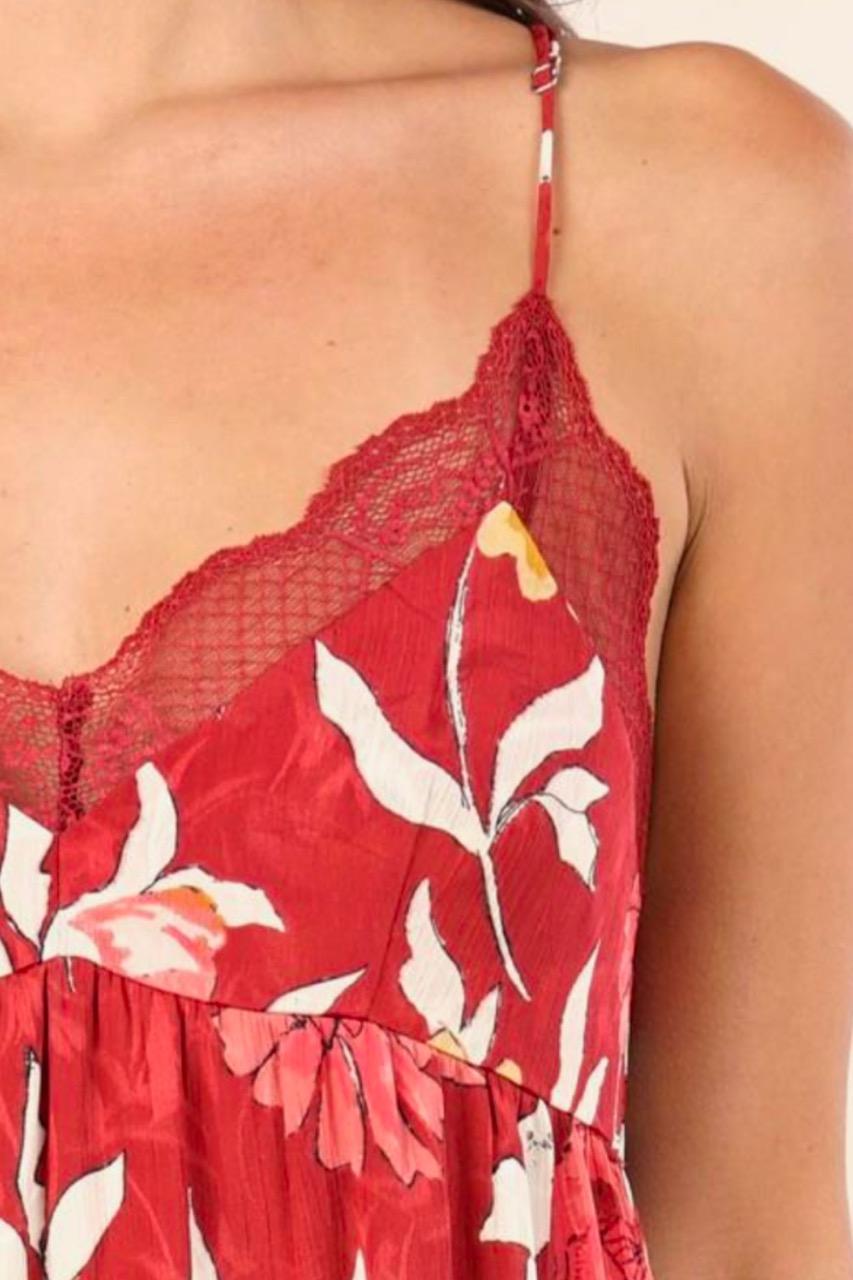 Lovestitch Macara Floral Tiered Maxi Dress- Wine/ Gold