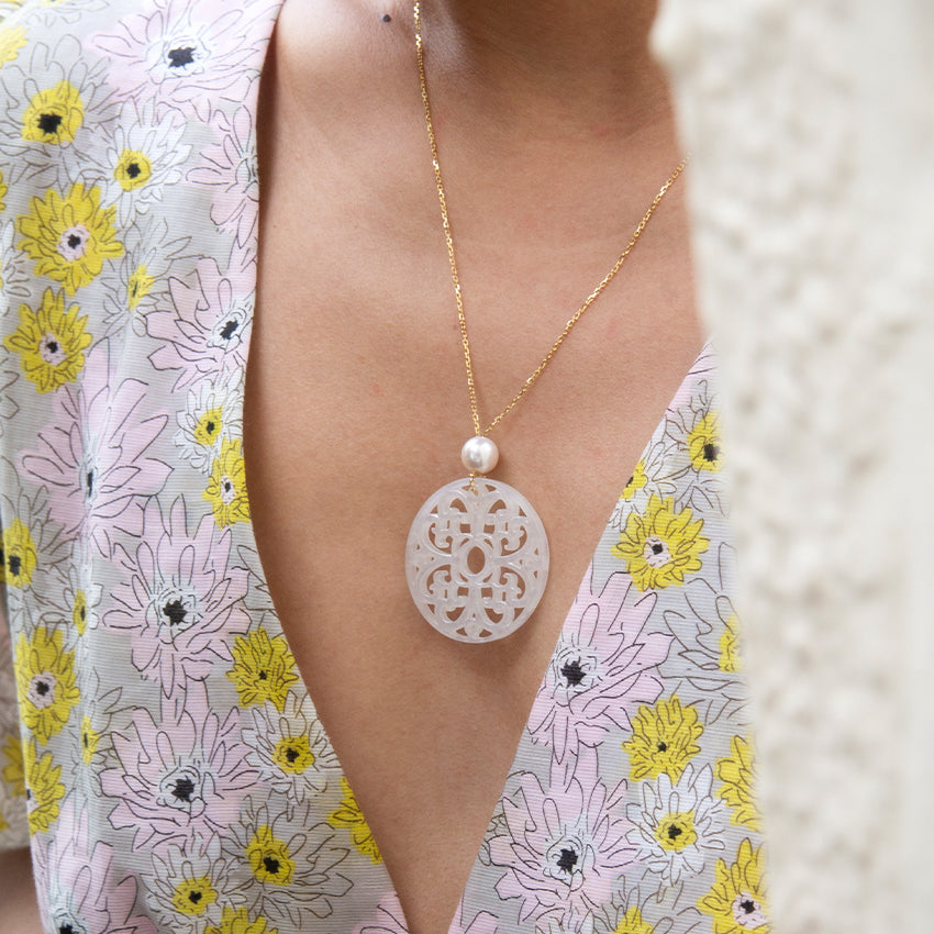 Annie Vintage White Emerald Pendant with Freshwater Pearl
