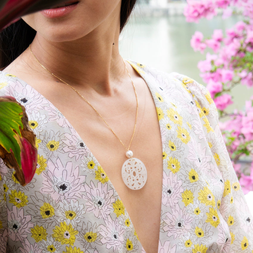 Annie Vintage White Emerald Pendant with Freshwater Pearl