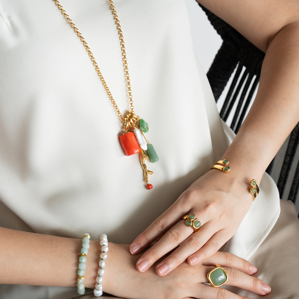 Velatti Long Chain Necklace with Multi Gemstone Drops