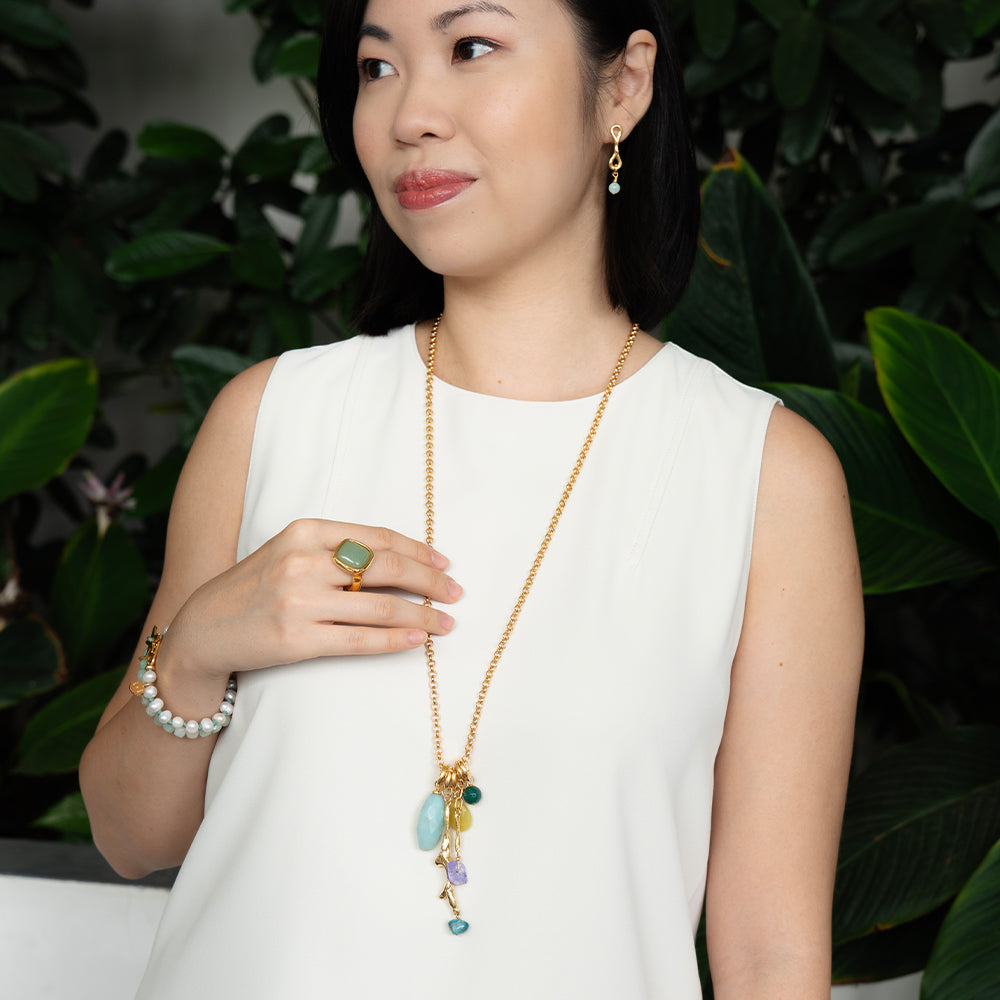 Velatti Long Chain Necklace with Multi Gemstone Drops
