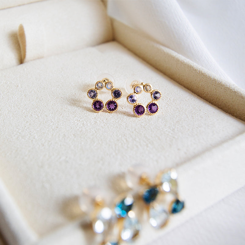 Amethyst, Labradorite & Tanzanite Circle Gold Studs