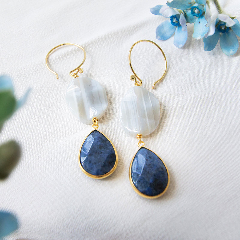 Banded Agate with Dumortierite Earrings