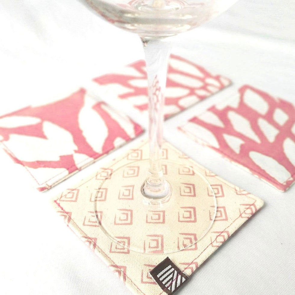 Batik Boutique Batik Reversible Coaster Set - Coral Bunga