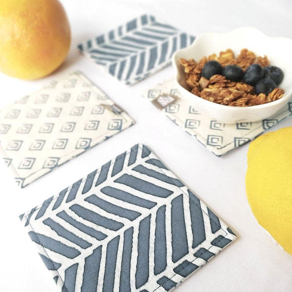 Batik Boutique Batik Reversible Coaster Set - Grey Banana Leaf