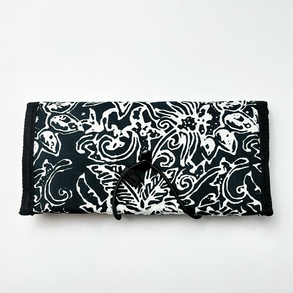Batik Boutique Batik Roll-Up Travel Pouch - Black Floret