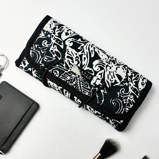 Batik Boutique Batik Roll-Up Travel Pouch - Black Floret